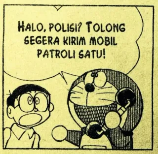 👮‍♀️ Doraemon Halo, POLISI? TOLONG SEGERA KIRIM MOBIL PATROLI SATU! Doraemon, cartoon, police, call, help, anime, manga whatsapp sticker