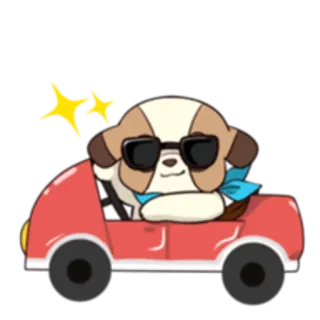 😎 cane, auto, guida, occhiali da sole, animale, cartone animato whatsapp sticker
