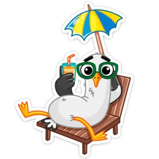 🤙 pássaro, praia, relaxamento, verão, férias, óculos de sol, guarda-sol telegram sticker