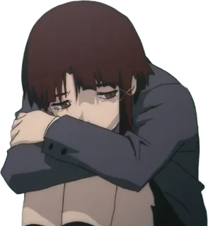 ✂ Iwakura Lain Serial Experiments Lain Anime, Sedih, Gadis, Berambut cokelat, Iwakura Lain, Serial Experiments Lain telegram sticker