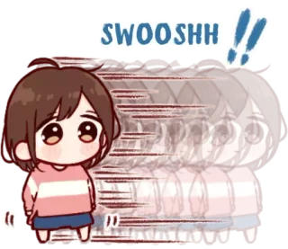 🏃‍♀ SWOOSHH การ์ตูน, อนิเมะ, ความเร็ว, การเคลื่อนไหว, ผู้หญิง, เสียงหวือ, น่ารัก telegram sticker