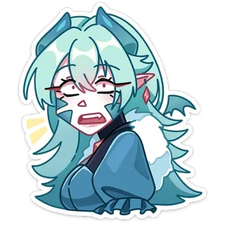 😳 アニメ, モンスター娘, 漫画, ステッカー, 表情, 青髪, エルフ, 悪魔, 女性 telegram sticker