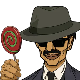 👨‍🦱 mann, lutscher, hut, sonnenbrille, anzug, cartoon, figur telegram sticker