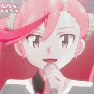 🌸 Kora ne anime, character, microphone, pink hair, singer, cartoon, japanese telegram sticker