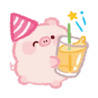 😉 돼지, 파티, 만화, 귀여운, 음료, 축하, 동물 telegram sticker