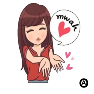 😘 mwah dibujo animado, corazón, beso, amor, chica telegram sticker