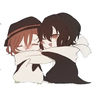 ✨ Chibi, Anime, Dibujos animados, Mono, Kawaii, Amistad, Abrazo, Pingüino telegram sticker