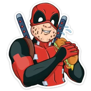 🍔 Deadpool Deadpool, Marvel, Superhéroe, Sándwich, Comida, Divertido, Dibujos animados whatsapp sticker