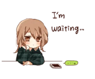 😶 I'm waiting... waiting, anime, girl, sad, lonely, phone, cute telegram sticker
