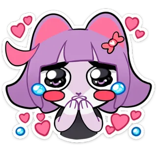 😭 แมว, อนิเมะ, ร้องไห้, สีม่วง, หัวใจ whatsapp sticker