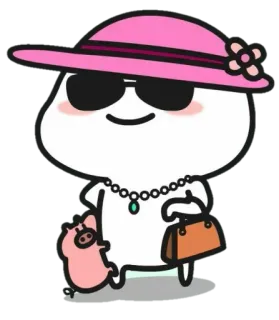 🍡 Dessin animé, Cochon, Mode, Chapeau, Lunettes de soleil, Sac à main telegram sticker