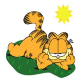 ☀️ Garfield kreskówka, kot, garfield, leniwy, pomarańczowy, słońce, trawa telegram sticker