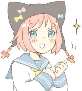 🤩 Anime, Fille, Mignon, Dessin animé, Écolière, Kawaii, Personnage, Autocollant telegram sticker