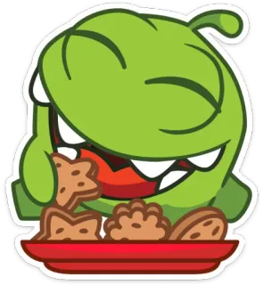 🐸 Om Nom Cut the Rope Om Nom, Cut the Rope, зеленый монстр, печенье, ест, милый, мультфильм telegram sticker
