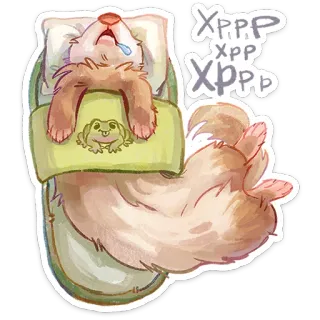 ⭐ Xppp dormindo, furão, animal, desenho animado, fofo, relaxante, rã, almofada telegram sticker