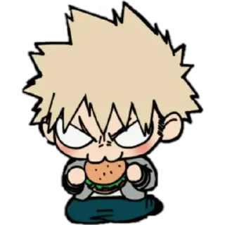 😒 Bakugo My Hero Academia anime, manga, character, cute, eating, burger, Bakugo, My Hero Academia telegram sticker