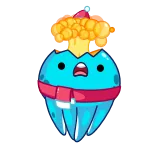 🤯 cartoon, creature, blue, scarf, christmas hat telegram sticker