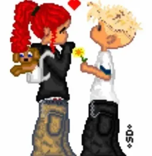 👩‍❤️‍💋‍👨 love, cartoon, boy, girl, pixel art, romance telegram sticker