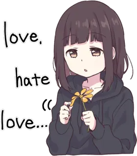 🤔 love, hate, love... anime, girl, flower, love, hate telegram sticker