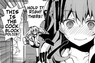 🍆 THIS IS THE COCK BLOCK POLICE! HOLD IT RIGHT THERE! アニメ, マンガ, 漫画, 面白い, ユーモア, スラング, 攻撃的 telegram sticker