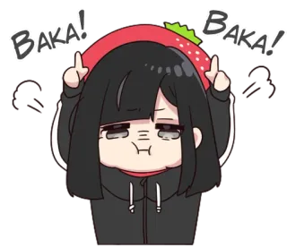 😤 Baka! Baka! anime, chica, fresa, dedo corazón, baka whatsapp sticker