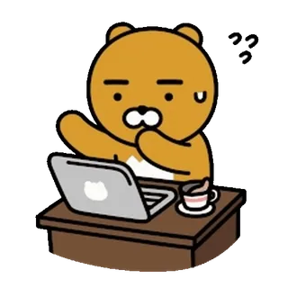 💬 Ryan Ryan, Kakao Friends, คอมพิวเตอร์, งาน, หมี, เหนื่อย telegram sticker
