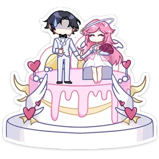 🎂 boda, tarta, anime, pareja, amor, celebración, dibujos animados telegram sticker