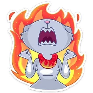 😡 gato, enojado, fuego, furia, rabia, llamas, dibujos animados telegram sticker