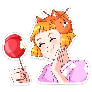 😔 girl, candy apple, cute, kawaii, happy, adorable, bear telegram sticker
