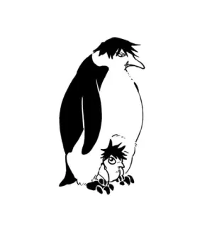 🎴 pingüino, dibujo animado, blanco y negro, animal, divertido, cómic telegram sticker