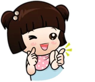 😉 Cartoon, Süß, Mädchen, Zwinkern, Fingerherz telegram sticker