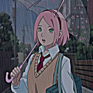 😉 Sakura Naruto anime, sakura, haruno, naruto, girl, schoolgirl, umbrella, rain telegram sticker