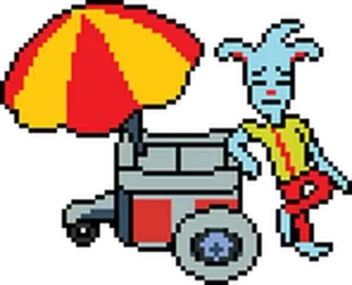 🤤 pixel art, vendedor, dibujos animados, personaje, azul whatsapp sticker