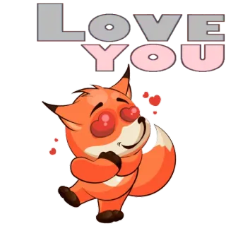 😍 LOVE YOU amor, raposa, fofo, corações, animal, dia dos namorados, saudação whatsapp sticker