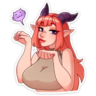 ☺️ anime, demon, cartoon, girl, woman, horns, cat telegram sticker