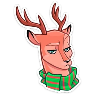 🤨 鹿, 動物, 漫画, スカーフ, クリスマス, トナカイ telegram sticker
