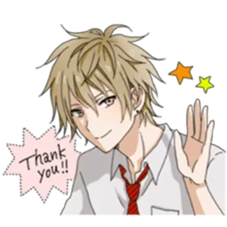 😊 Thank you!! anime, boy, thank you, stars, greeting, cute, positive telegram sticker