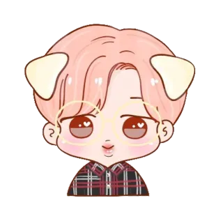 😨 Hundeohren, Cartoon, niedlich, kawaii, Brille, rosa Haare, Chibi telegram sticker