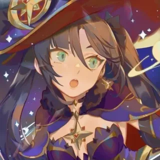 😳 Mona Genshin Impact mona, genshin impact, anime, jeu vidéo, personnage, chapeau, astrologie whatsapp sticker