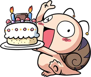 🎉 dibujos animados, caracol, cumpleaños, torta, celebración, feliz whatsapp sticker