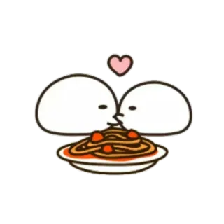 🍥 Kreskówka, Miłość, Jedzenie, Spaghetti, Całowanie telegram sticker