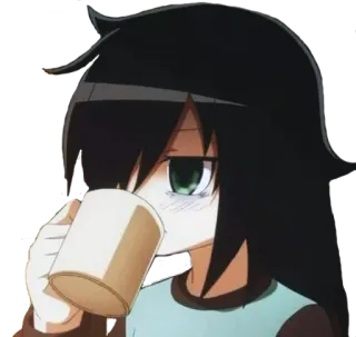😌 Tomoko Kuroki Watamote Anime, Garota, Café, Meme, Exausto/a, Sonolento/a telegram sticker