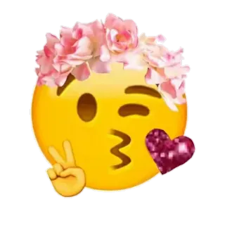 😘 Эмодзи, Поцелуй, Сердце, Подмигивание, Венок из цветов, Милый, Знак мира telegram sticker