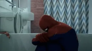 😭 Spider-Man Spiderman, sad, bathroom, sitting, superhero, comic telegram sticker