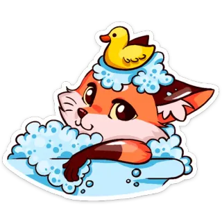 🛀 лиса, утка, ванна, пузыри, милый, животное whatsapp sticker