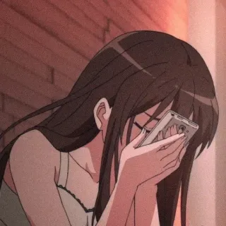 🥯 Dziewczyna anime, Smutna, Telefon, Brunetka, Płacz, Anime, Dziewczyna telegram sticker