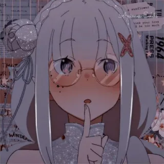 🖤 Emilia Re:Zero - Starting Life in Another World Anime, Fille, Mignon, Lunettes, Étincelle, Fanart telegram sticker
