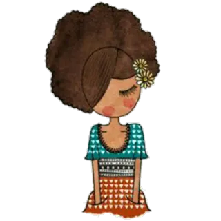 😚 ragazza, cartone animato, illustrazione, fiore, afro, ritratto telegram sticker