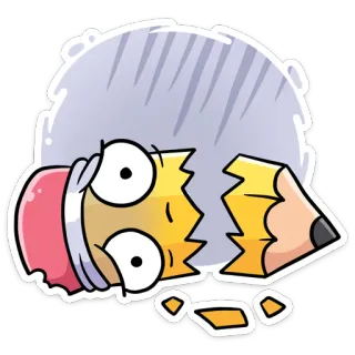 😵 pensil, kartun, gambar, rusak, alat tulis kantor, kembali ke sekolah, seni, ilustrasi whatsapp sticker