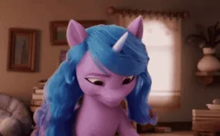 😄 Izzy Moonbow My Little Pony: A New Generation Pônei, Desenho animado, Personagem, Izzy Moonbow, Roxo, Cabelo azul telegram sticker